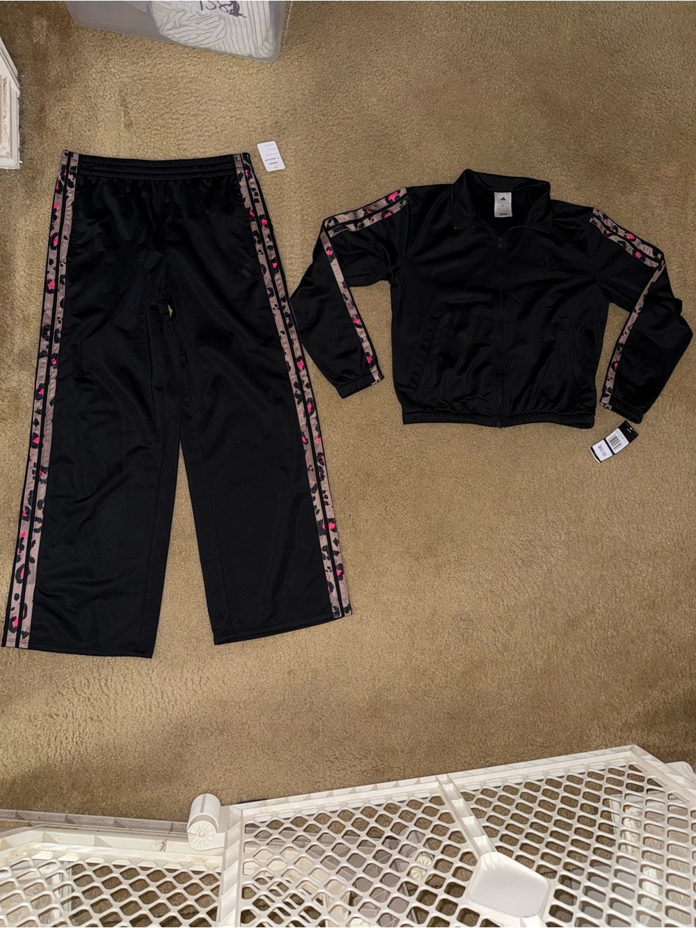 Girl’s Black Track Jacket & Pants Set with Pink Camo Trim